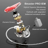 BASN Bmaster Pro Triple Drivers in Ear Monitor Headphone Red-Black